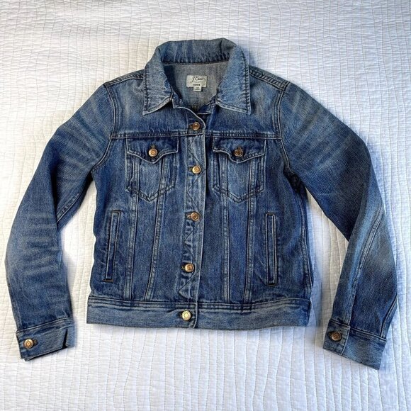J.Crew Womens Cropped Collared Denim Jacket SZ XS Blue Pockets Cowgirl - Picture 1 of 10